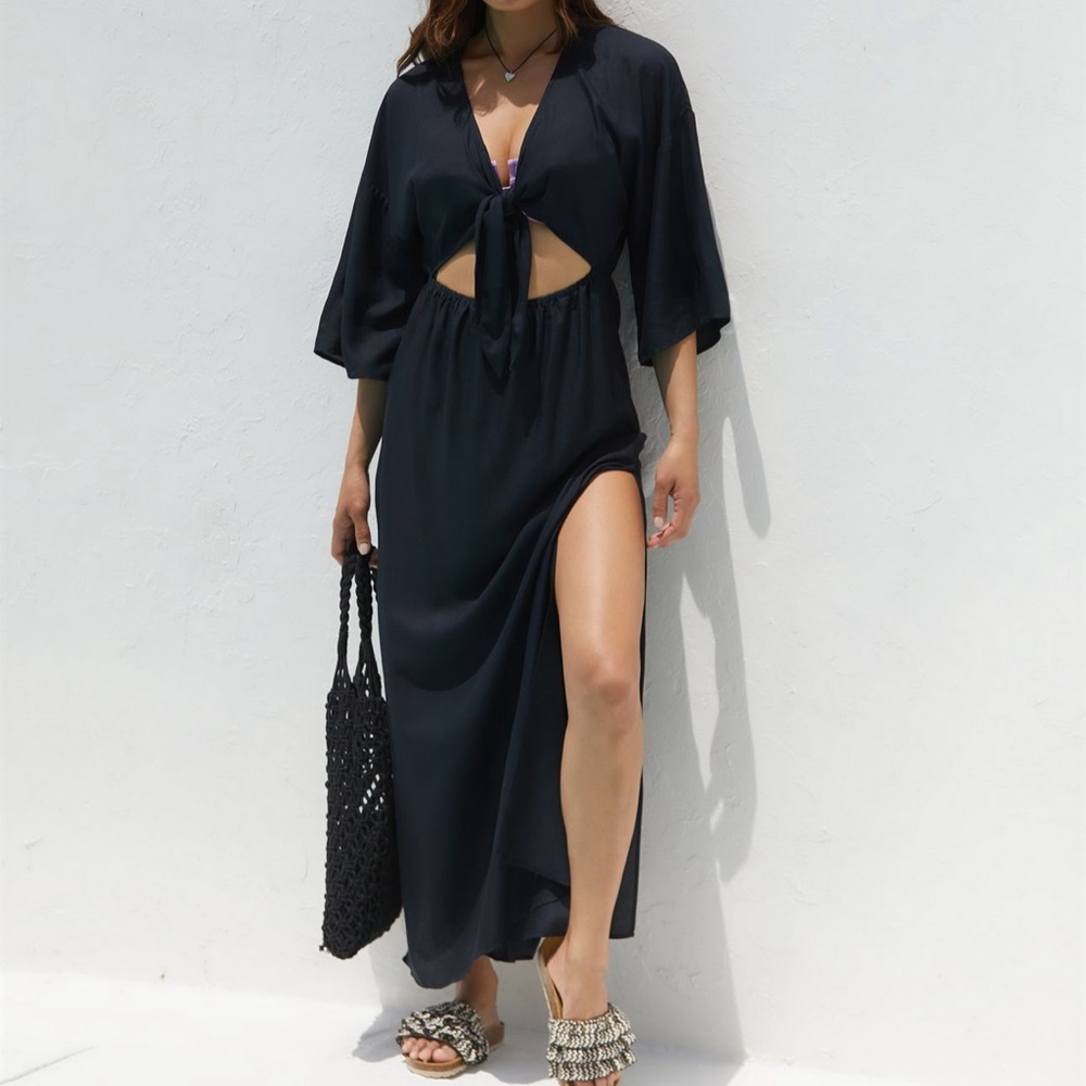 By Anthropologie Tie-Front Black Beach Dress